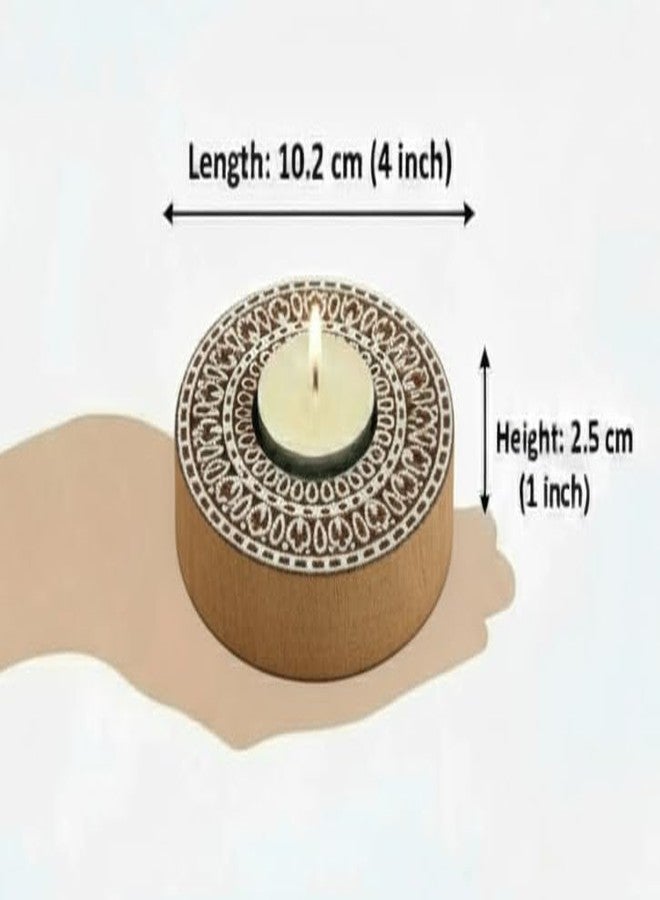 Goyoham - Pack of 2, Premium Wooden Candle Holders with Circular Mandala Pattern | White and Brown | Home Decor and Gifting - Image 3